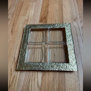 Vintage Badash Hammered Glass gold Gilded Edge four section platter